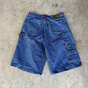 Y2K Baggy JNCO Style Blue Denim Shorts Embroidered Skater 36